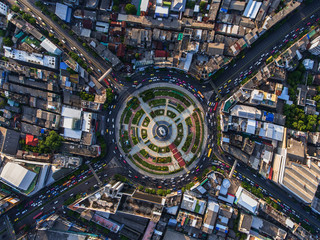 Road roundabout with car lots in Bangkok,Thailand.street roundabout large beautiful Downtown at...