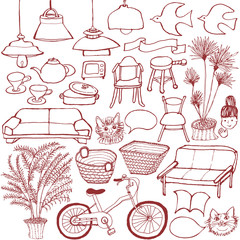 インテリア　雑貨　カフェ　手書きイラスト