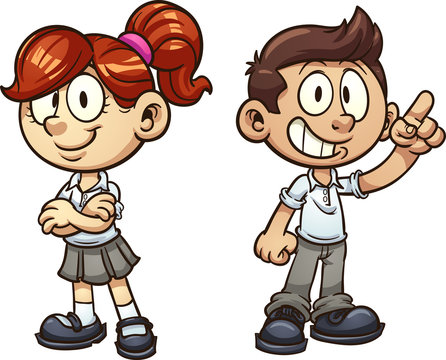 Cartoon kids in uniform. Vector clip art illustration with simple gradients. Each on a separate layer.