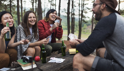 Friends Camping Playing Cards Concept