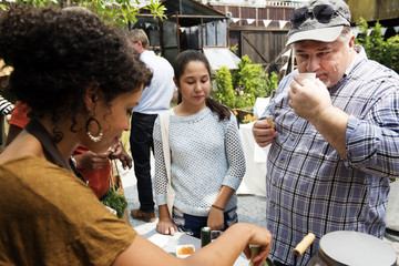 People at healthy local food festive