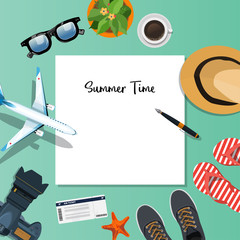Fototapeta na wymiar Summer holiday vacation concept, Plan vector illustration