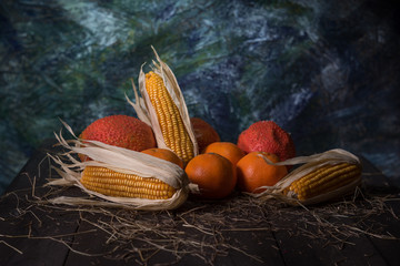 Still life stlye of dry fruit on the wooden floor