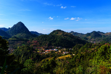 Fototapeta premium Village on Doi Ang Khang in Thailand.