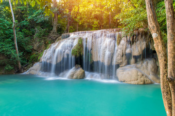 Waterfall in Deep forest at Erawan waterfall National Park,
