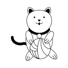 cat playing with ball of yarn cartoon pet animal icon image
