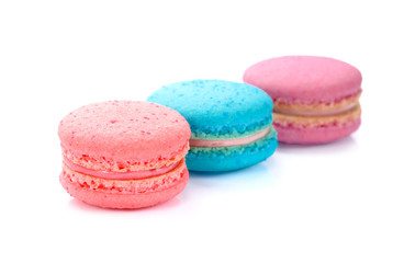 Sweet and colourful french macaroons, macaron on white background, Dessert.