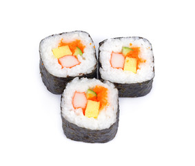 sushi fresh maki rolls, isolated on white, Traditional fresh japanese sushi rolls