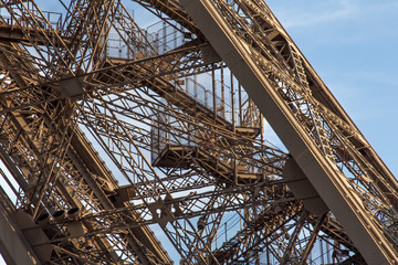 Stairs of the Eiffel Tower in Paris. France. The Eiffel Tower was constructed from 1887-1889 as the entrance to the 1889 World's Fair by engineer Gustave Eiffel.