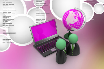 man icon with laptop and globe