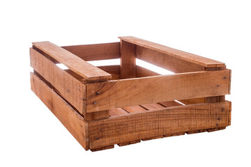 Wooden box isolated on white background.