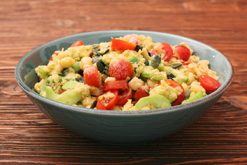 Chickpeas lentils avocado tomato cucumber salad