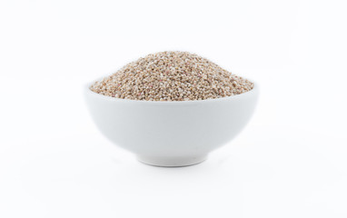 Chenopodium quinoa Seeds in a Bowl. Raw quinoa seeds in a  bowl from above,on white background..