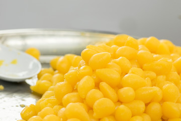 Thailand dessert made from egg yolk with sugar. Thong yot.