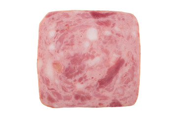 Squared slice of ham isolated on whitebackground