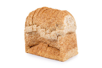 whole grain bread on white background