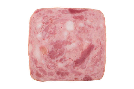 Squared Slice Of Ham Isolated On Whitebackground