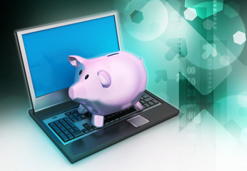 Piggy bank with laptop