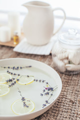 Spa pedicure bath with herbs