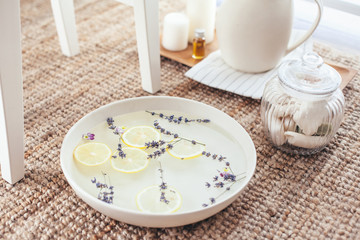 Spa pedicure bath with herbs