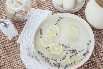 Spa pedicure bath with herbs