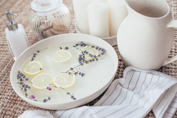 Spa pedicure bath with herbs