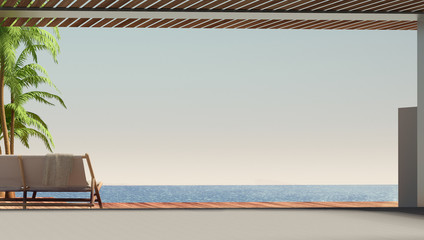 exterior with the sea and chair 3D illustration