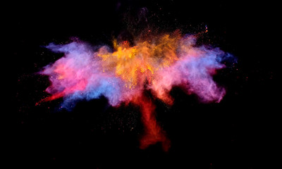 Powder paint blasting creates abstract color forms  giving off fantastic multi color formations.