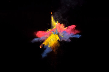 Powder paint blasting creates abstract color forms  giving off fantastic multi color formations.