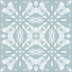 Oriental vector white pattern with arabesques and floral elements. Traditional classic ornament. Vintage pattern with arabesques