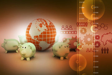 Piggy bank and globe