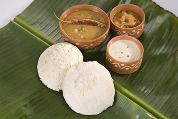 Sambar with Idli with Coconut Chutney, Indian Dish