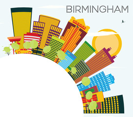 Birmingham Skyline with Color Buildings, Blue Sky and Copy Space.
