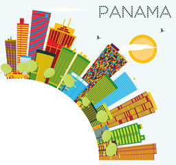 Panama Skyline with Color Buildings, Blue Sky and Copy Space.