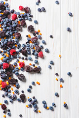 Close up shot of frozen mixed berries
