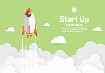 Paper art of Startup project concept. Business flat design vector illustration