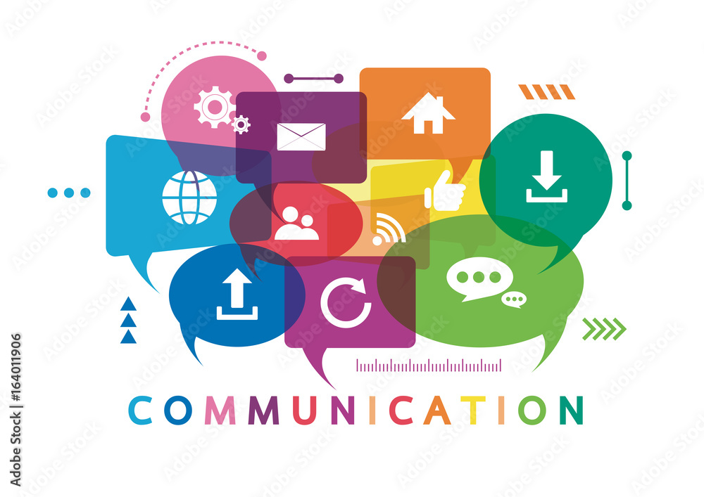 Wall mural vector illustration of a communication concept. the word communication with colorful dialog speech b