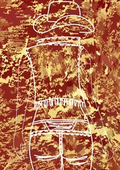 Cowboy style. Texture denim brown. Drawing chalk on fabric.