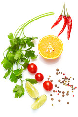 A food and healthy lifestyle concept: Italian herbs and spices. Top view. Isolated on white.