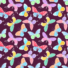 Fototapeta na wymiar seamless multicolored butterflies