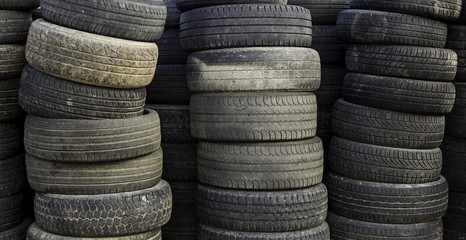 Old car tires in a dump