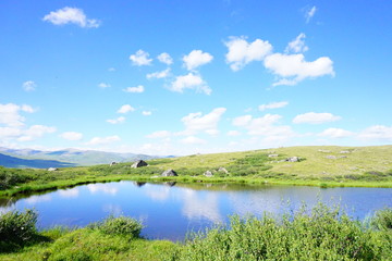Fototapeta na wymiar cloud and blue sky reflecting in the lake