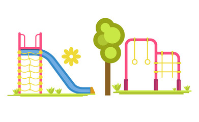Child playground with slides and bars