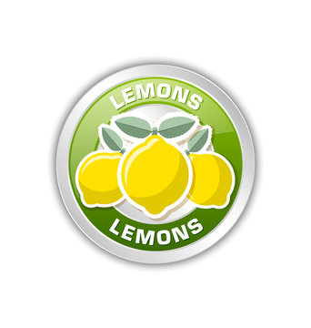 Green badge with three lemons placed on white background