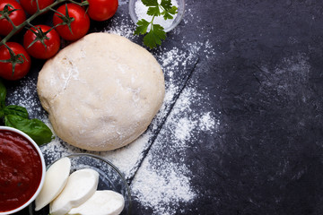 Raw dough for pizza