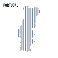 Vector abstract hatched map of Portugal with vertical lines isolated on a white background.
