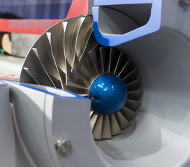 Close up impeller in side Indsustrial air blower, cross section view