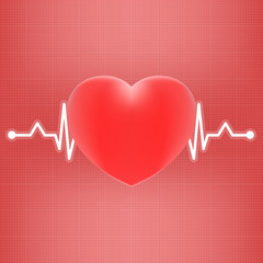 Heart And Heart Beat On Ekg Isolated On A Background. Realistic Vector Illustration.