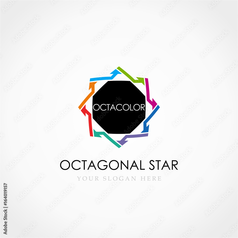 Poster octagonal star logo, flower colorful logo