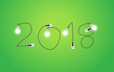2018 new year with creative light bulb idea creative design, Vector illustration